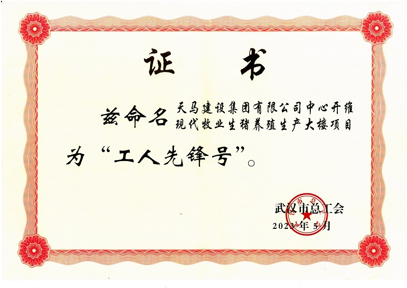 武漢市總工會(huì)“工人先鋒號(hào)”(中心開(kāi)維現(xiàn)代牧業(yè)生豬養(yǎng)殖生產(chǎn)大樓)